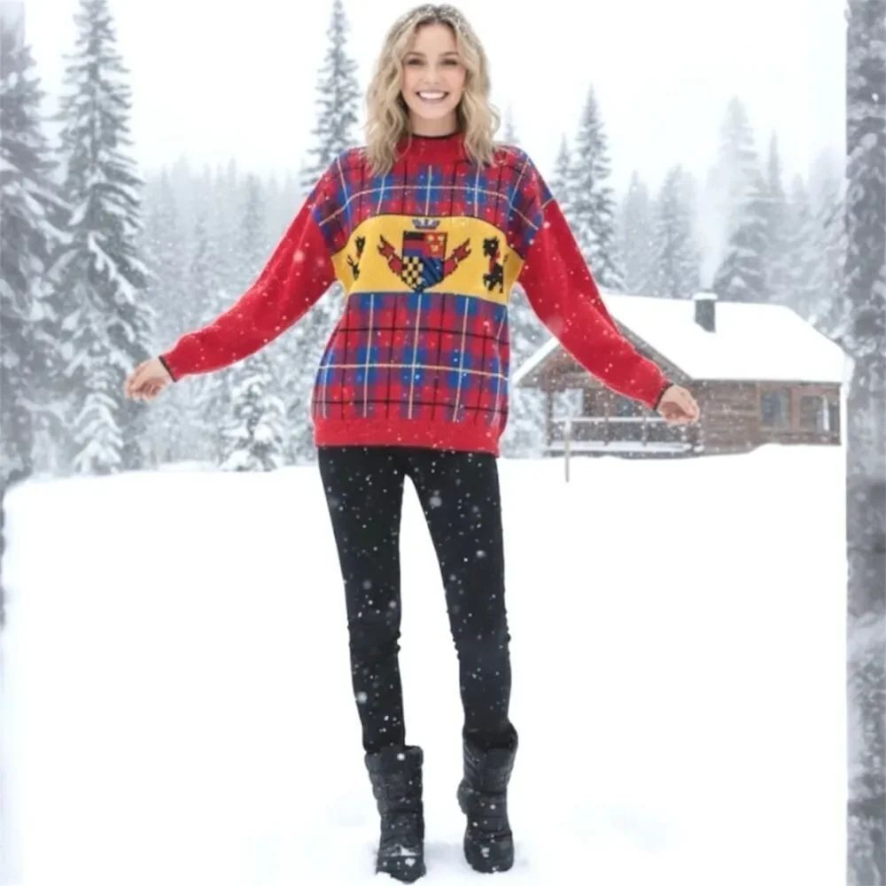 VTG Gitano Knit Plaid Scottie Dog Pullover Sweater Grandma Core SZ Small Medium